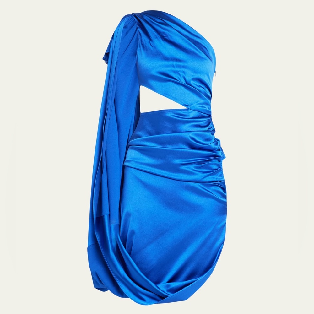 Satin One Shoulder Cut Out Waist Mini Dress Sari Gown Prabal Gurung